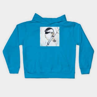 Chickadee on a Cold Spring Day painting Kids Hoodie